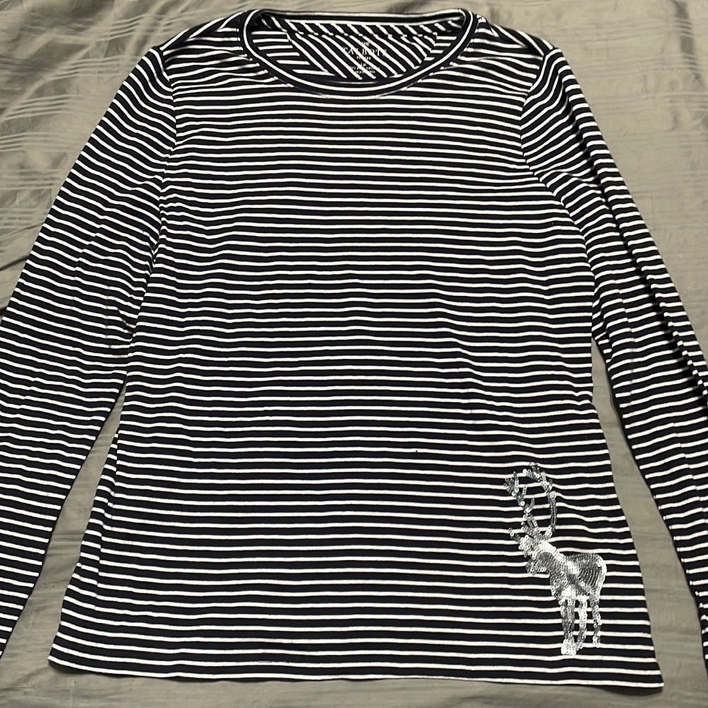 Talbots Striped Reindeer accent Shirt petite